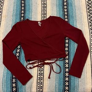 American Apparel ❤️ Cranberry Wrap Crop Top Cotton Jersey one of a kind!